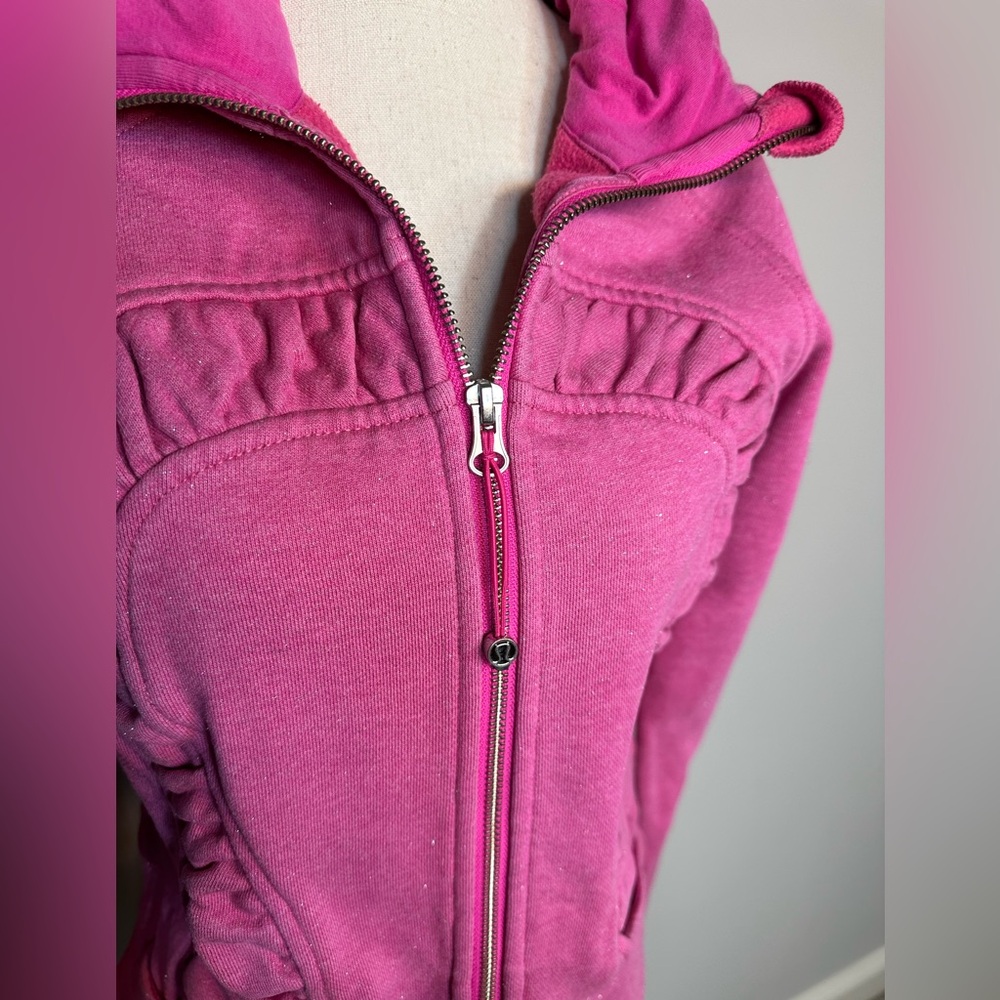 Sz 8 Lululemon Cuddle Up scuba full zip jacket sweatshirt heathered Paris pink - Picture 4 of 9